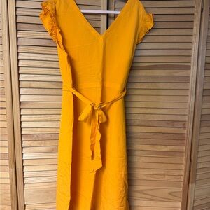 LOFT Mustard Yellow V-Neck Midi Wrap Dress